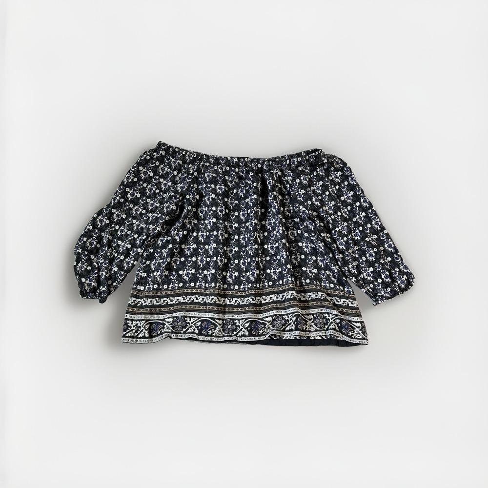 Madewell Silk Top M Off the Shoulder Peasant Blouse Boho F8172 Black
